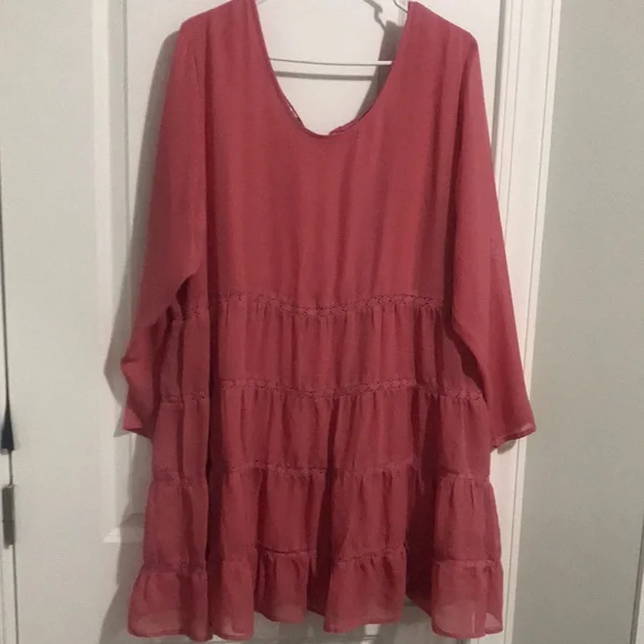 Wrangler | Dresses | Wrangler Size Xl Mauve Pink Ruffled Lined Dress W Back  Lace Design Nwot | Poshmark